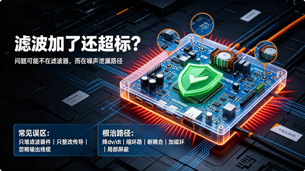 开关电源高频辐射超标，滤波加了没用？噪声泄漏根治法